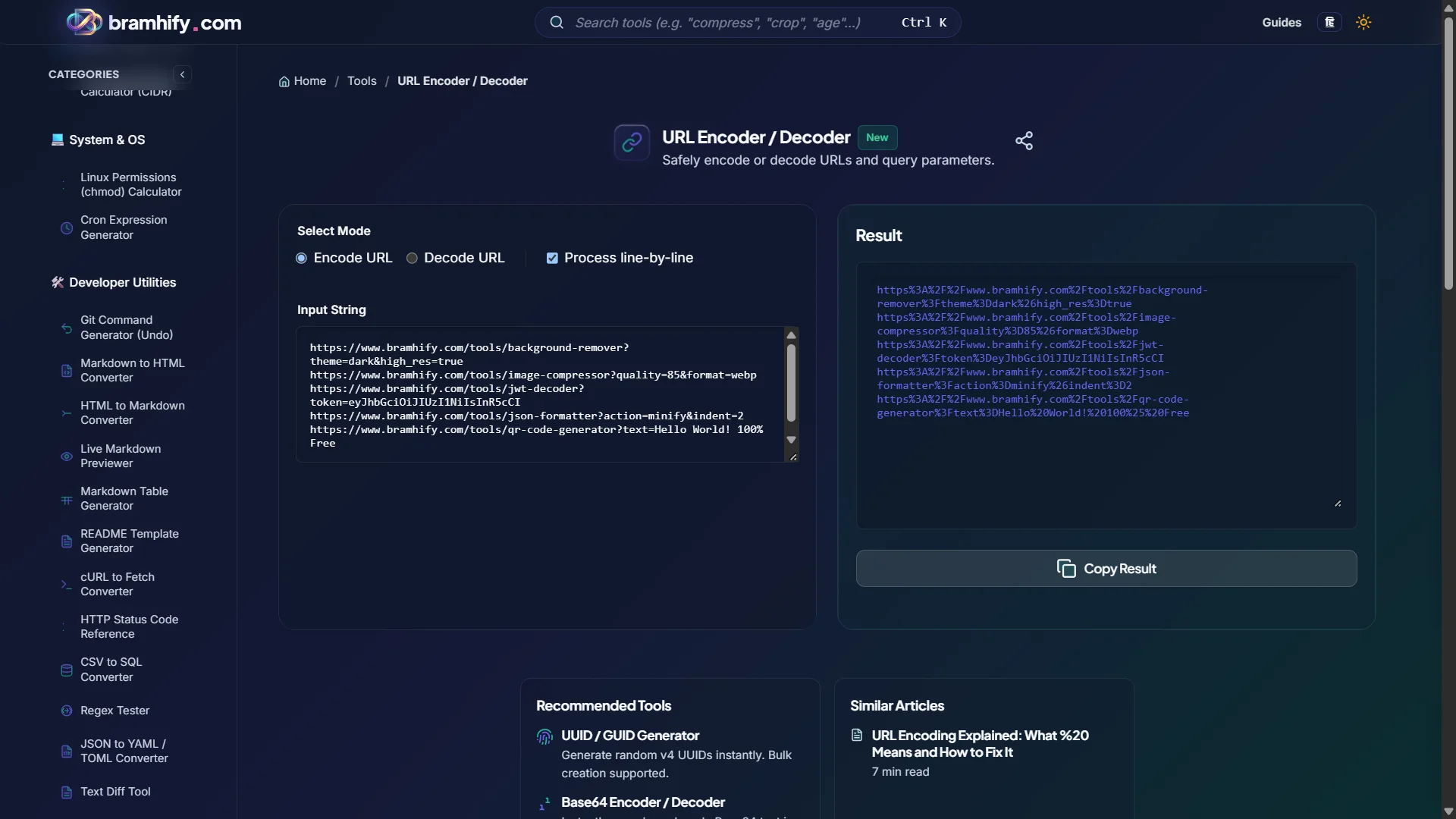 Bramhify URL Encoder Decoder tool in action