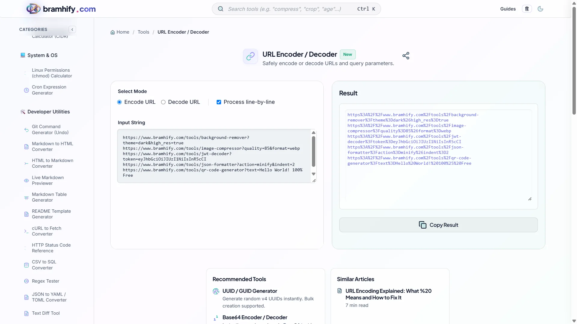 Bramhify URL Encoder Decoder tool in action